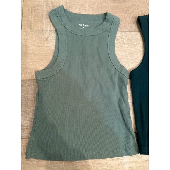 Old Navy Ribbed Tank Tops XS 2-Pack Green & Teal Sleeveless Stretchy Casual Basi - Picture 2 of 8